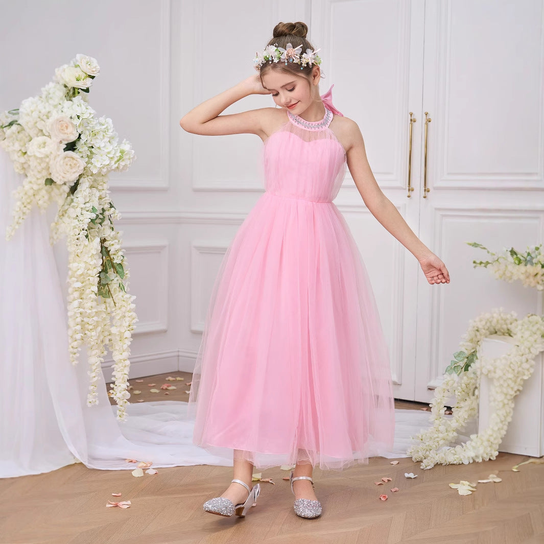 Light Pink Tulle Halter Princess Party Dress for Girls (5-13 Years)