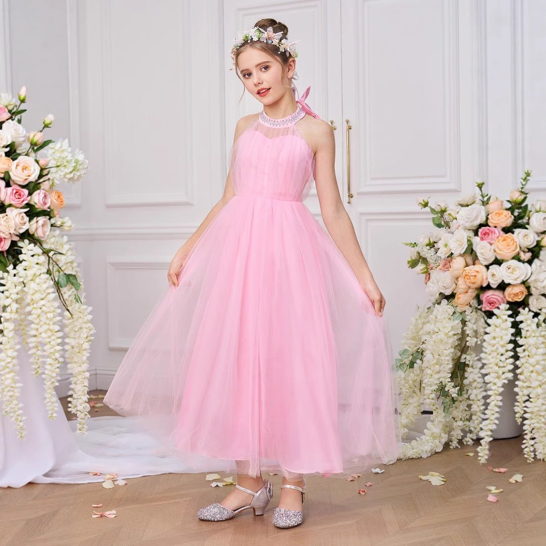 Light Pink Tulle Halter Princess Party Dress for Girls (5-13 Years)