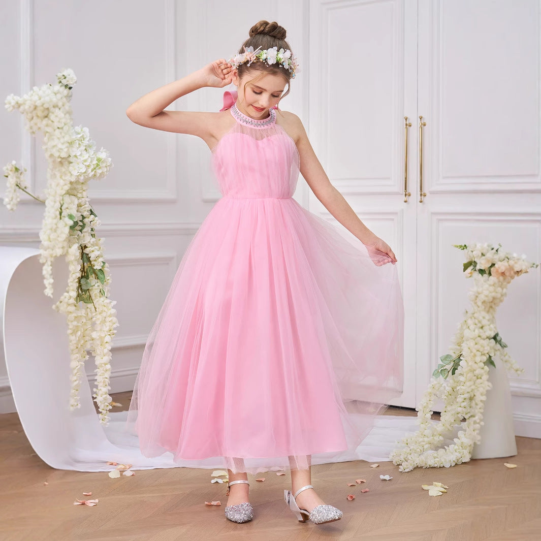 Light Pink Tulle Halter Princess Party Dress for Girls (5-13 Years)