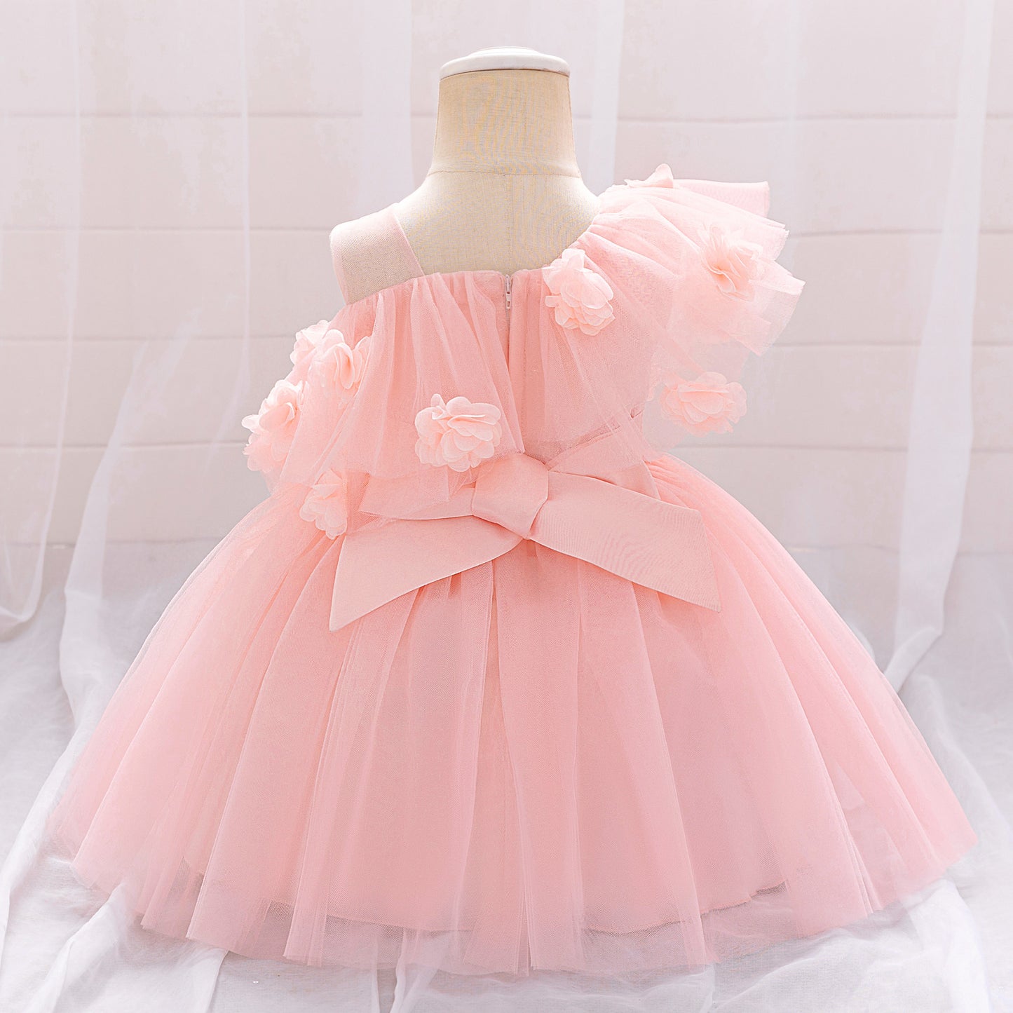 Cute Puffy Tulle Off-Shoulder Ball Gown Dress for Girls - Light Pink Tea-Length Party Dress