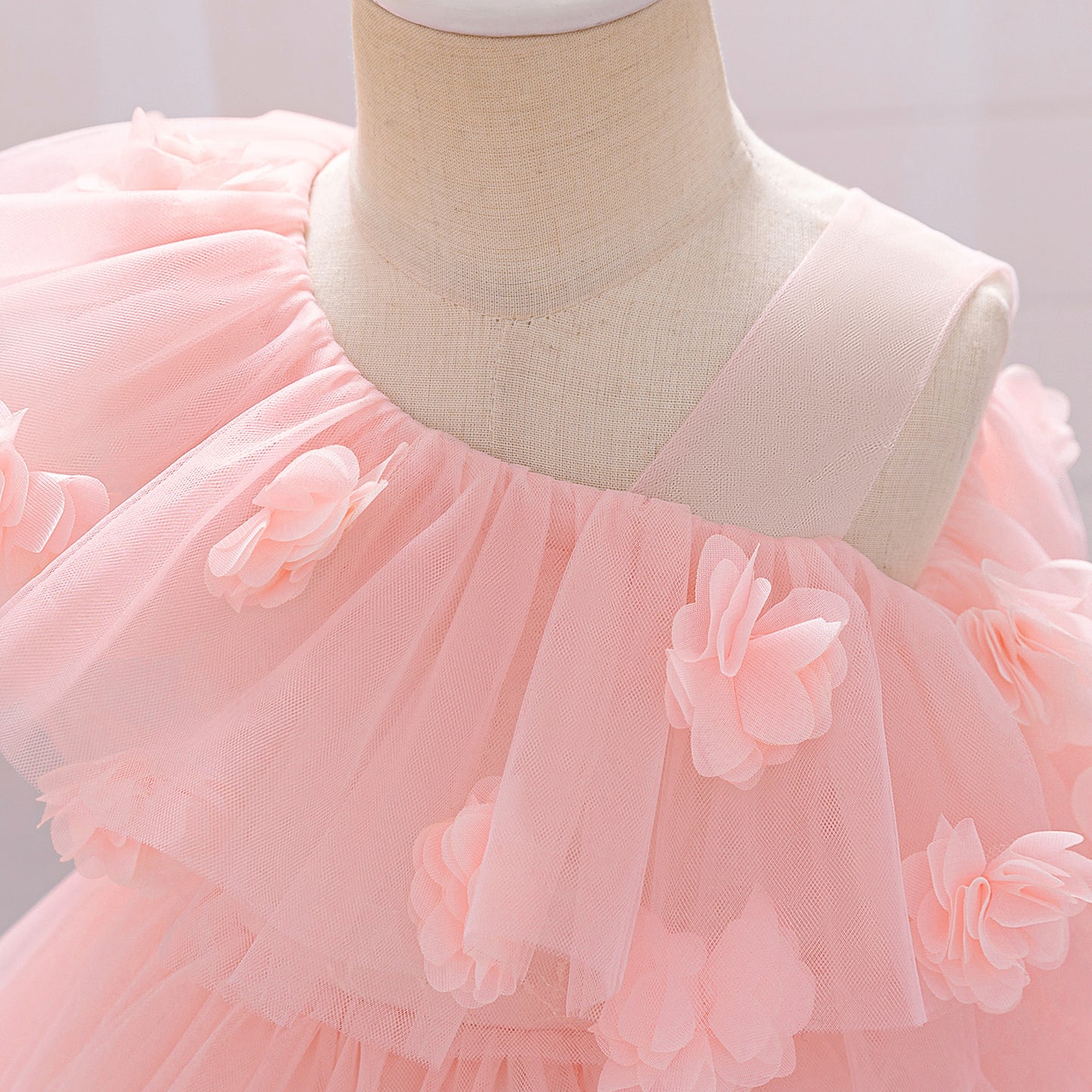 Cute Puffy Tulle Off-Shoulder Ball Gown Dress for Girls - Light Pink Tea-Length Party Dress
