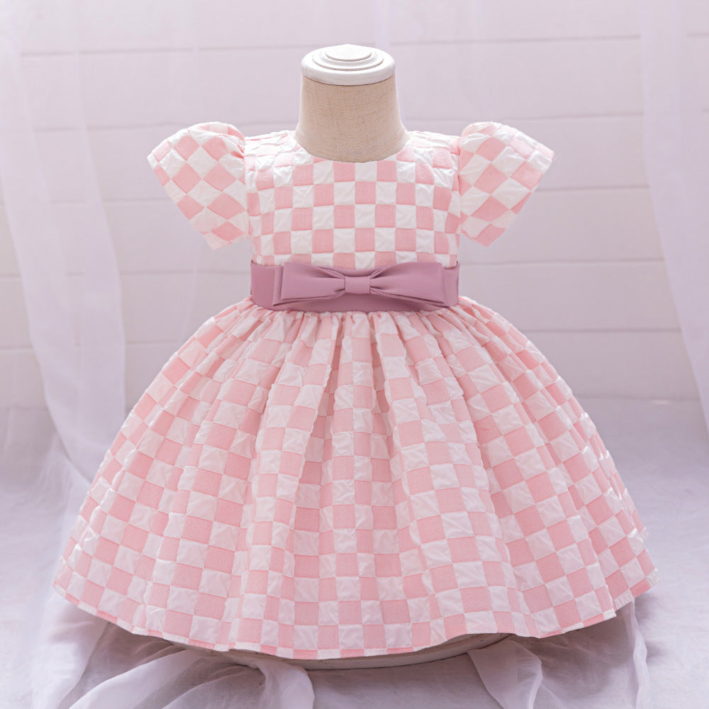 Light Pink A-Line Princess Puff Sleeve Dress for Girls – Party & Wedding Outfit