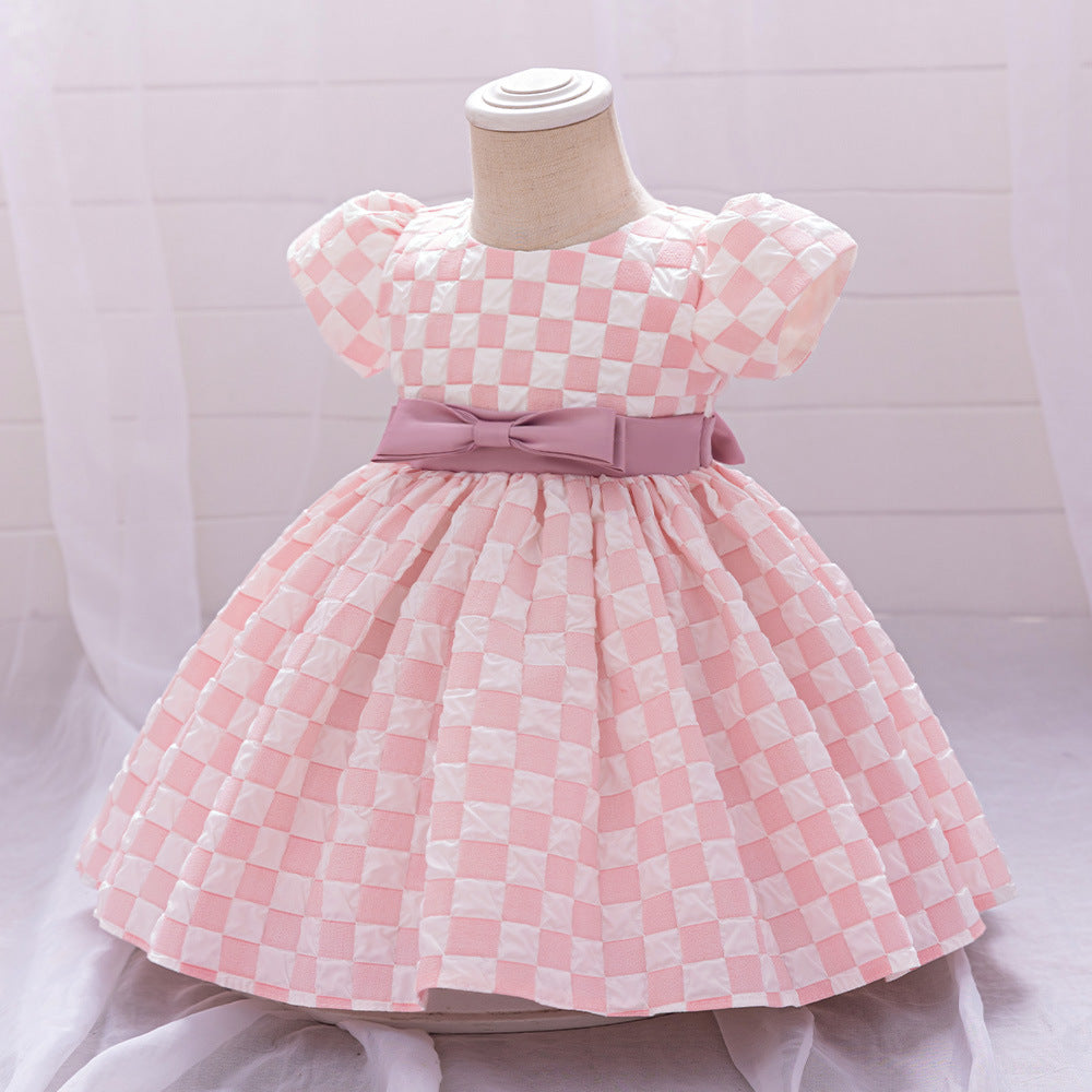 Light Pink A-Line Princess Puff Sleeve Dress for Girls – Party & Wedding Outfit