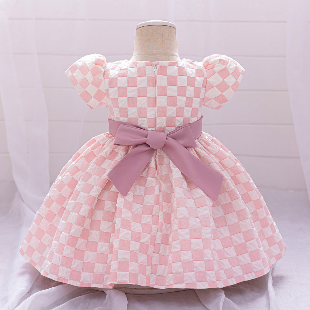 Light Pink A-Line Princess Puff Sleeve Dress for Girls – Party & Wedding Outfit