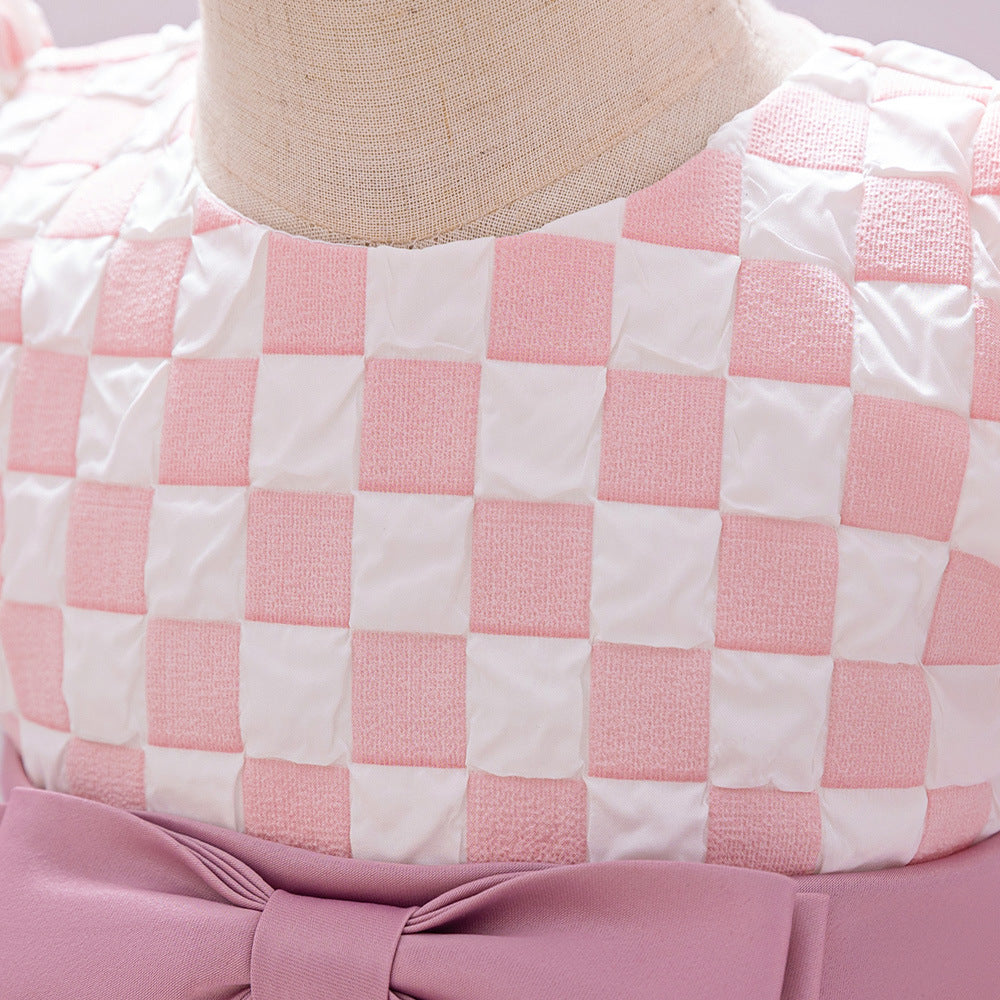 Light Pink A-Line Princess Puff Sleeve Dress for Girls – Party & Wedding Outfit