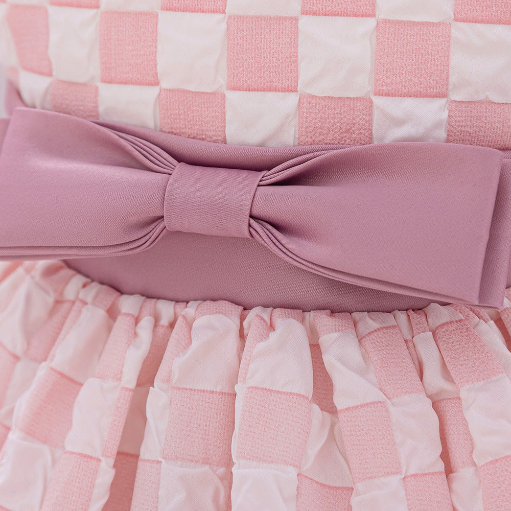 Light Pink A-Line Princess Puff Sleeve Dress for Girls – Party & Wedding Outfit