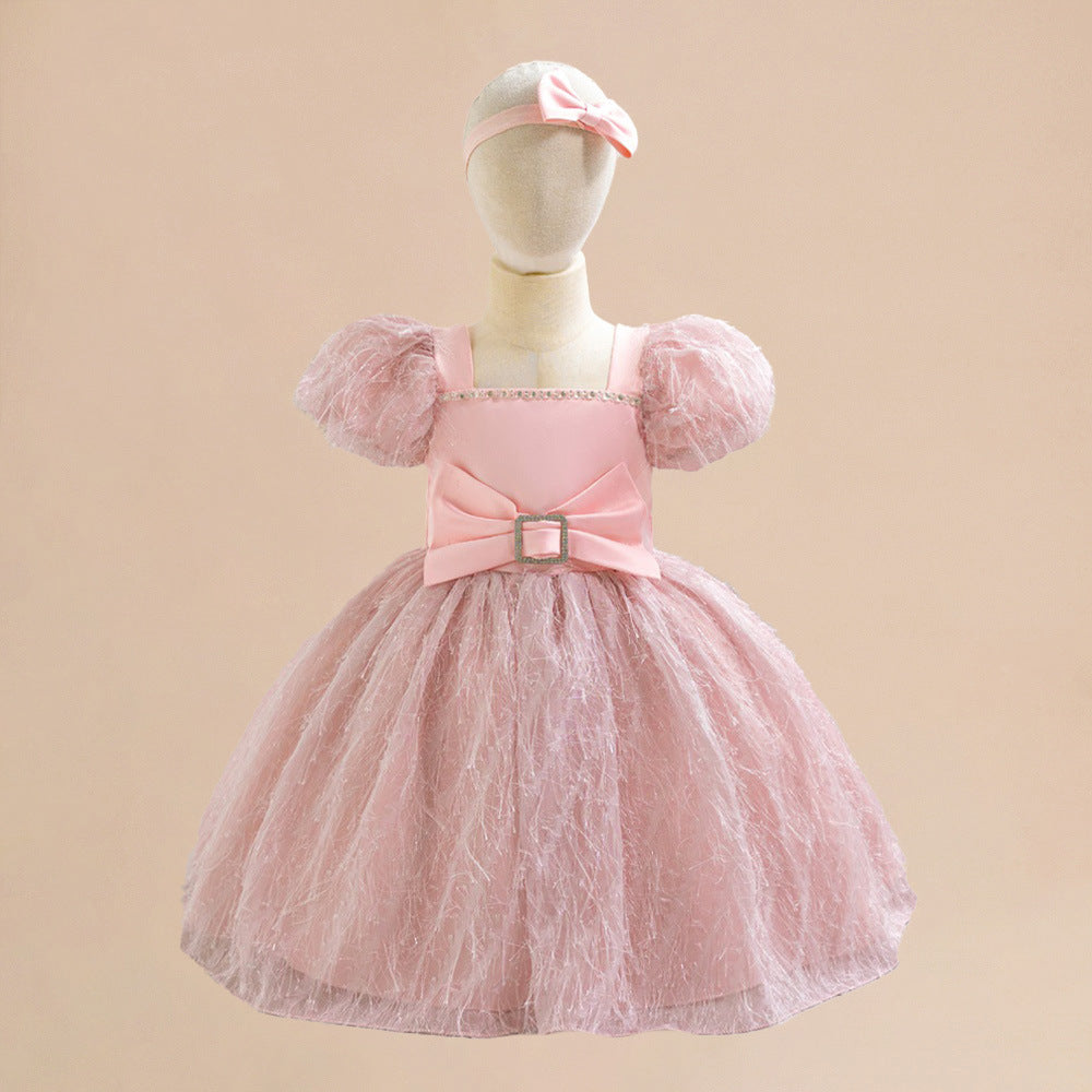 Light Pink Puff Sleeve Princess Dress for Girls – Flower Girl & Party Gown
