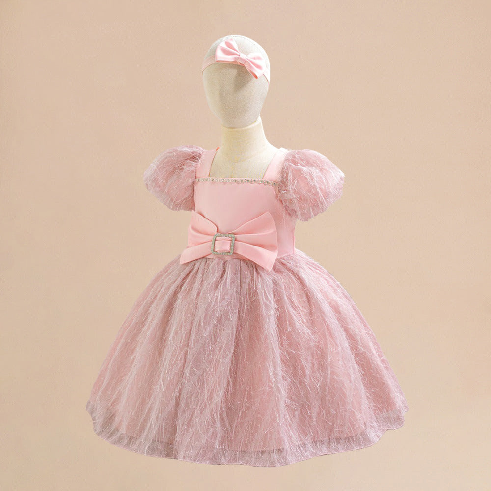 Light Pink Puff Sleeve Princess Dress for Girls – Flower Girl & Party Gown