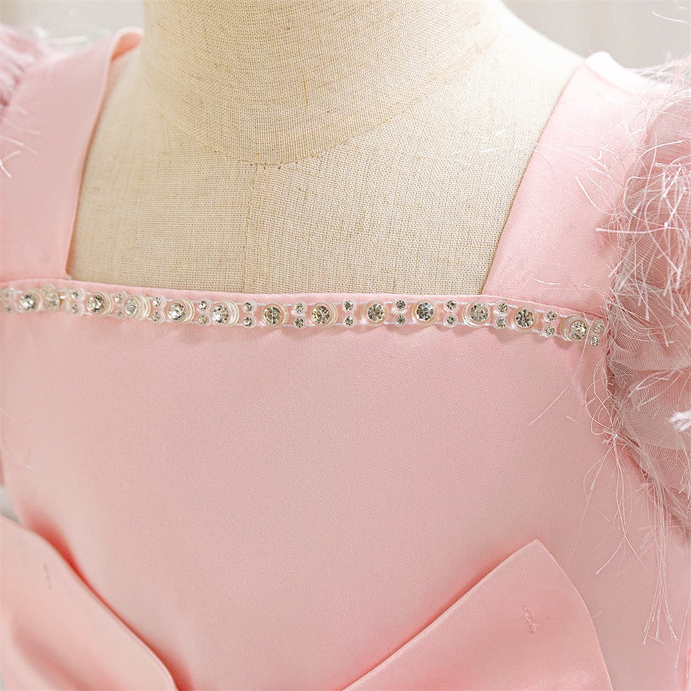 Light Pink Puff Sleeve Princess Dress for Girls – Flower Girl & Party Gown