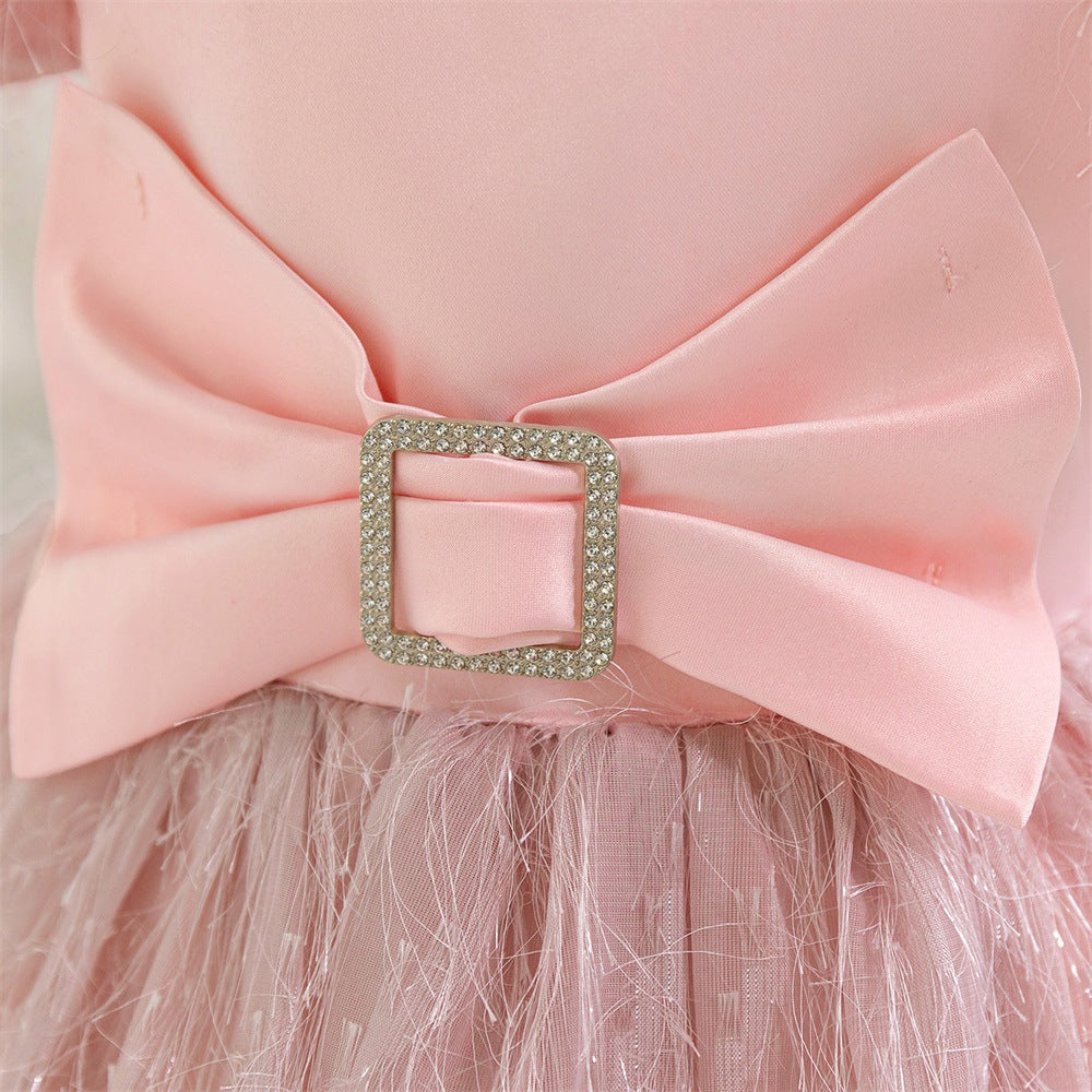 Light Pink Puff Sleeve Princess Dress for Girls – Flower Girl & Party Gown