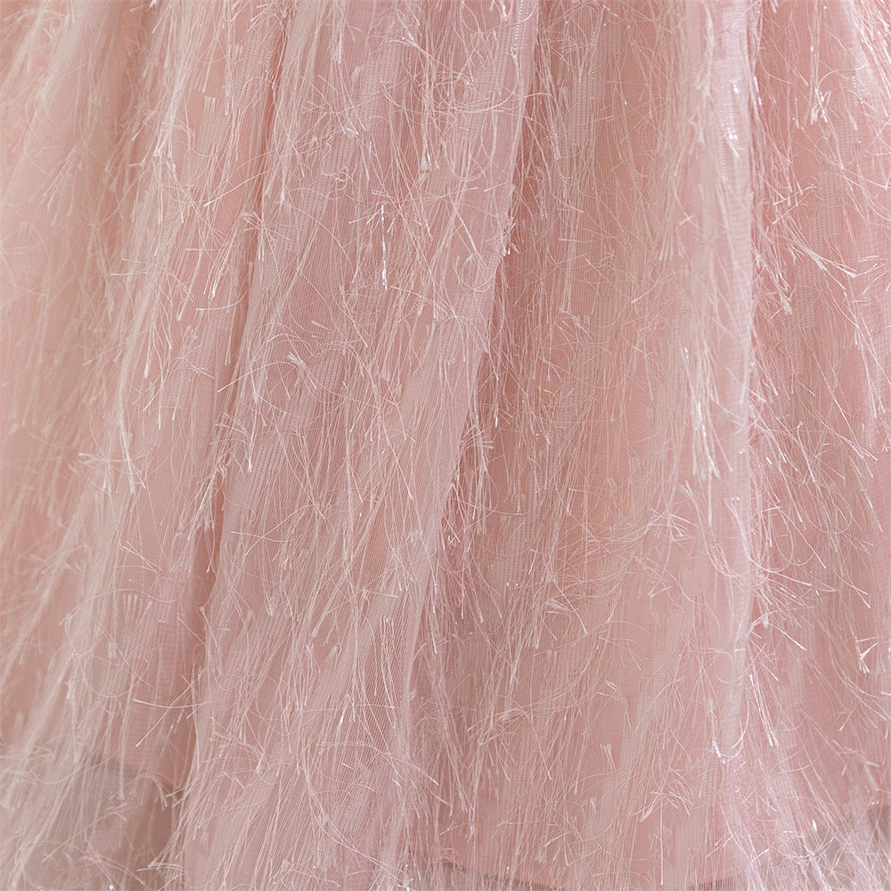 Light Pink Puff Sleeve Princess Dress for Girls – Flower Girl & Party Gown