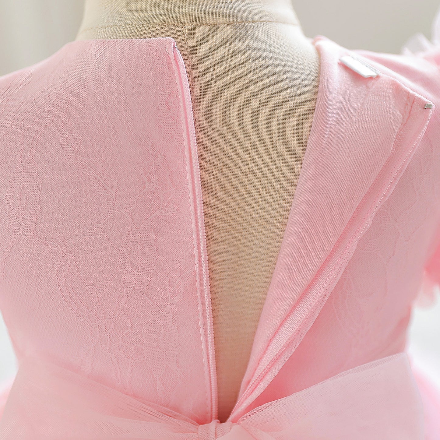 Light Pink Tulle Puff Sleeve Princess Dress for Kids | Ball Gown with Bowknot