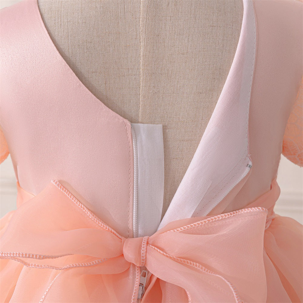Light Pink Puffy Flower Girl Dress with Bows & Ruffles for Parties & Weddings