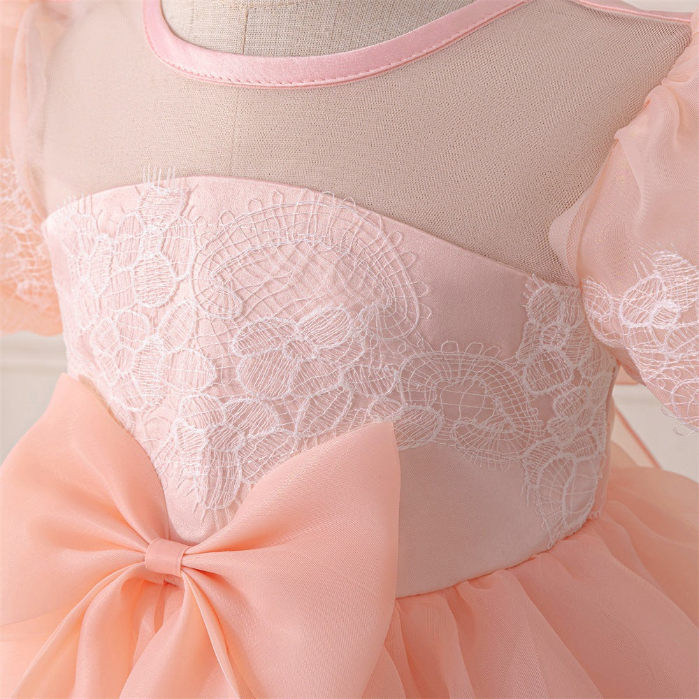 Light Pink Puffy Flower Girl Dress with Bows & Ruffles for Parties & Weddings
