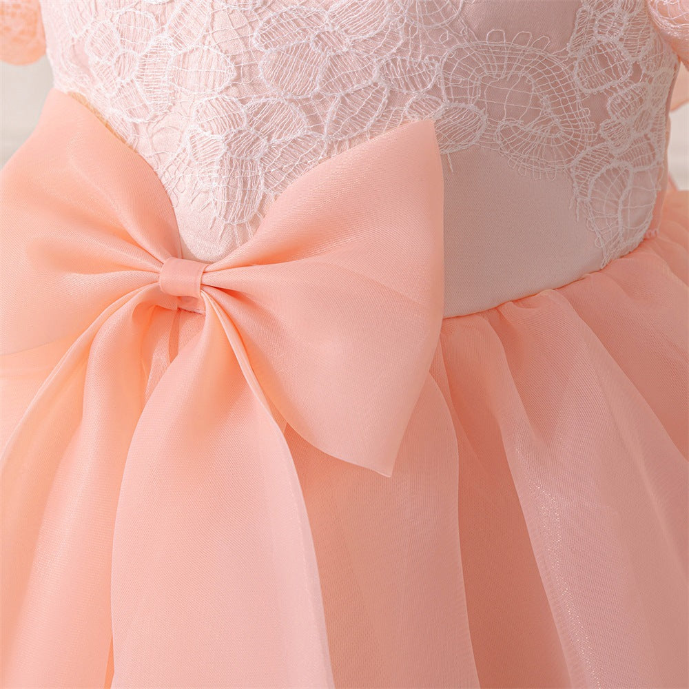 Light Pink Puffy Flower Girl Dress with Bows & Ruffles for Parties & Weddings