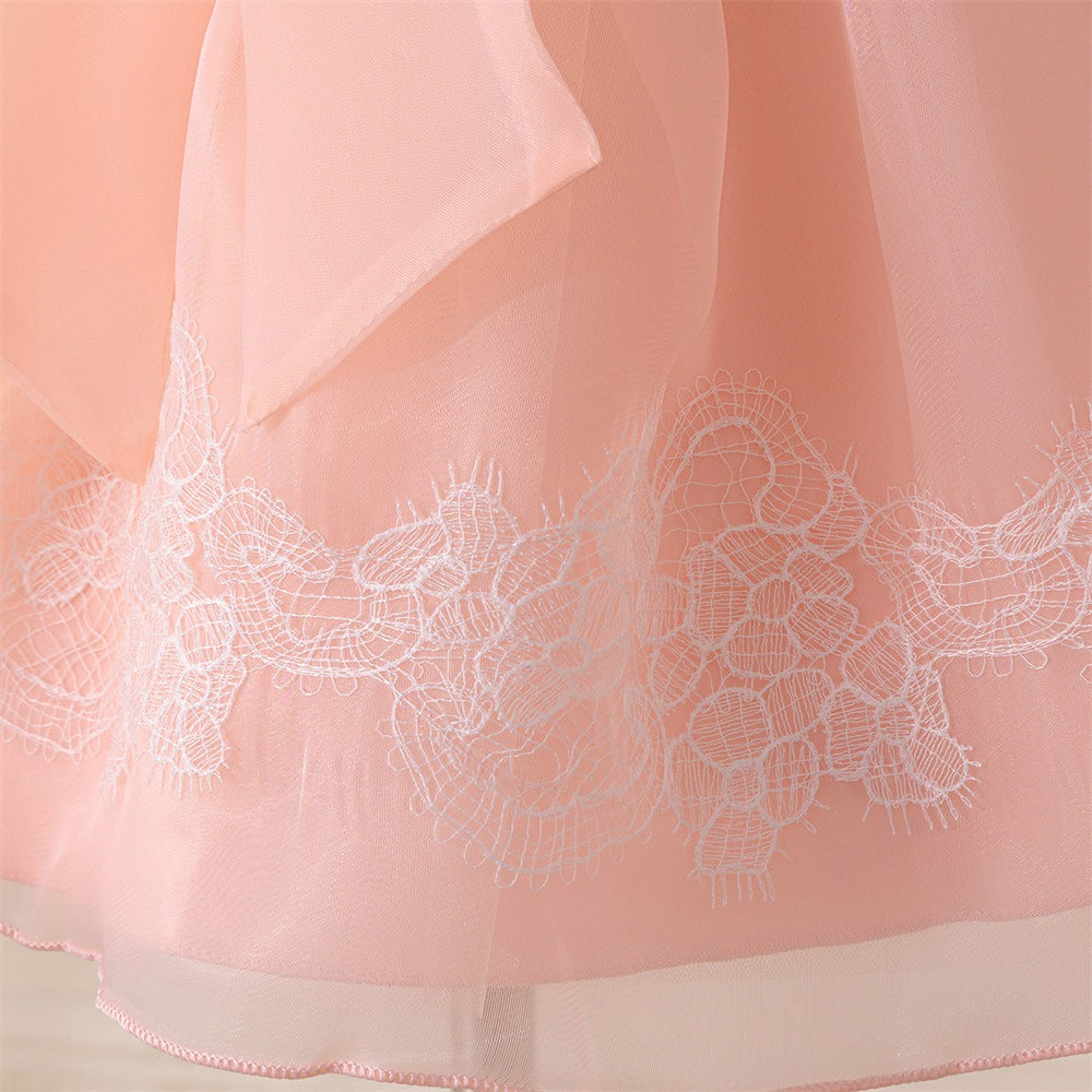 Light Pink Puffy Flower Girl Dress with Bows & Ruffles for Parties & Weddings