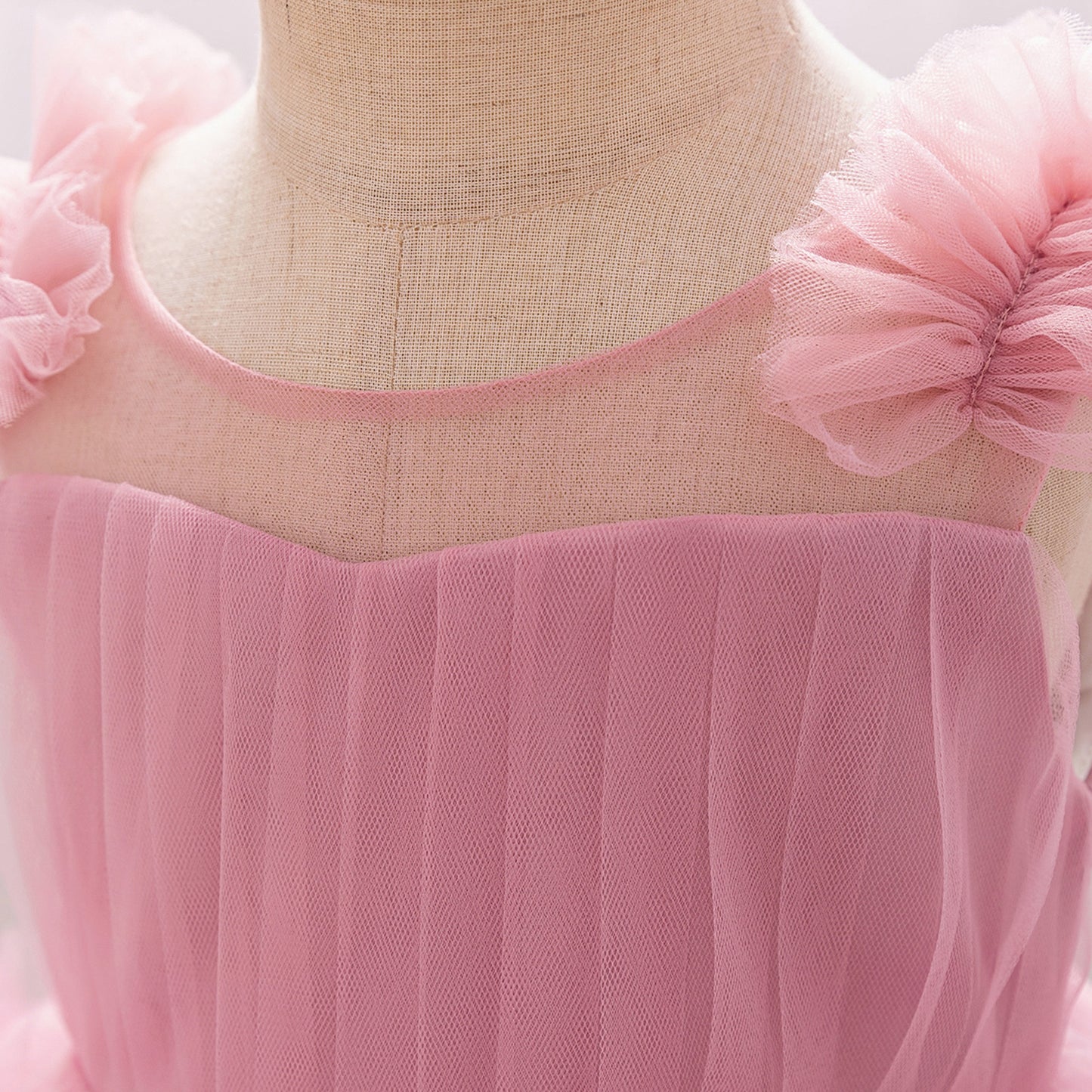 Light Pink Puffy Tulle High-Low Dress for Girls | Sweetheart Neck Ball Gown