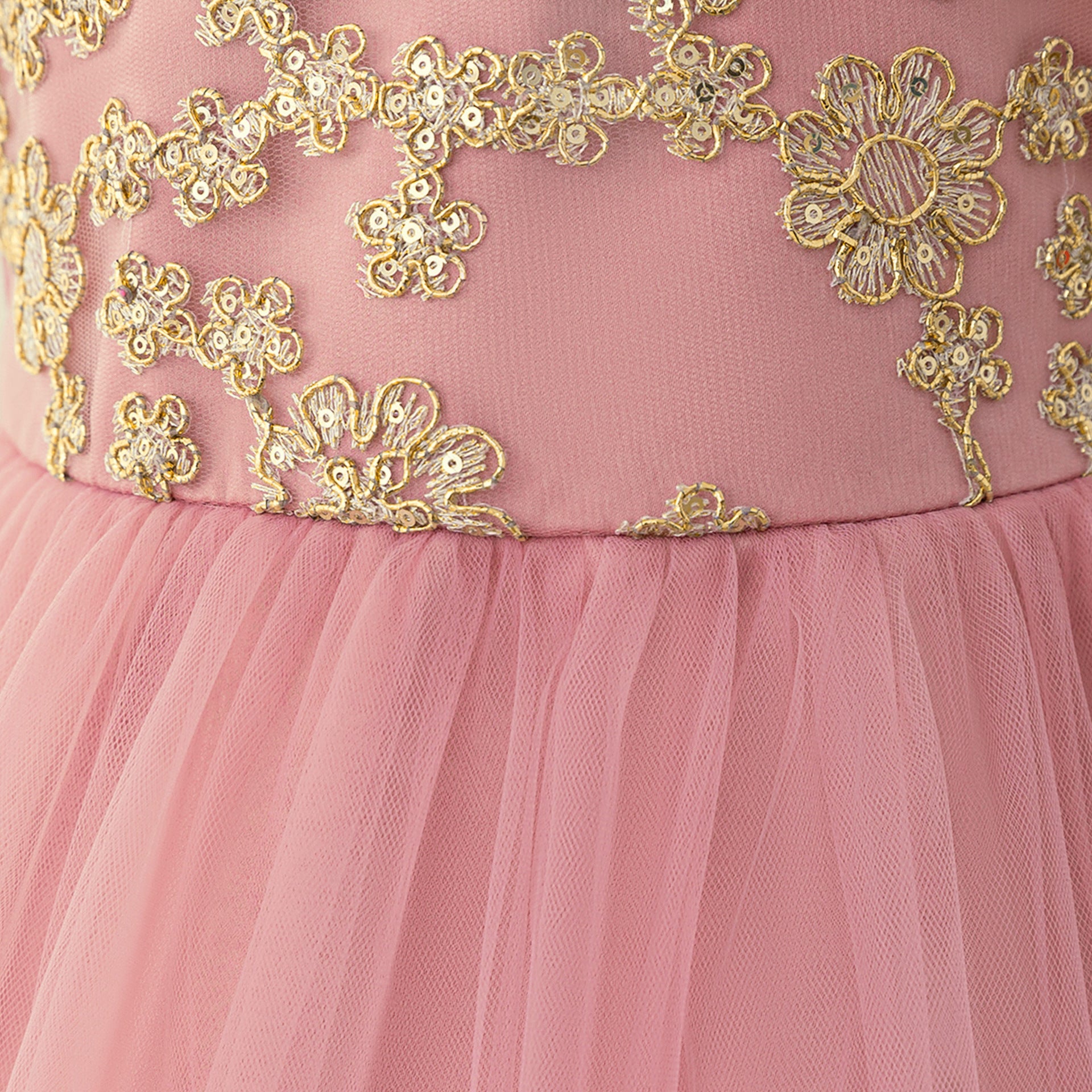 Frocklet Light Pink Puffy Princess Lace Dress for Girls – Tea Length Ball Gown 6