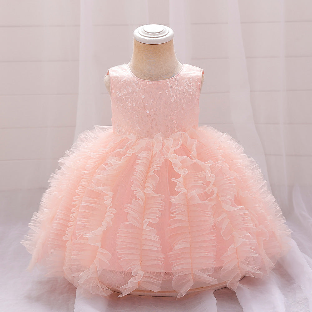 Light Pink Puffy Sequin Party Dress for Girls | Ball Gown Birthday & Flower Girl Dress
