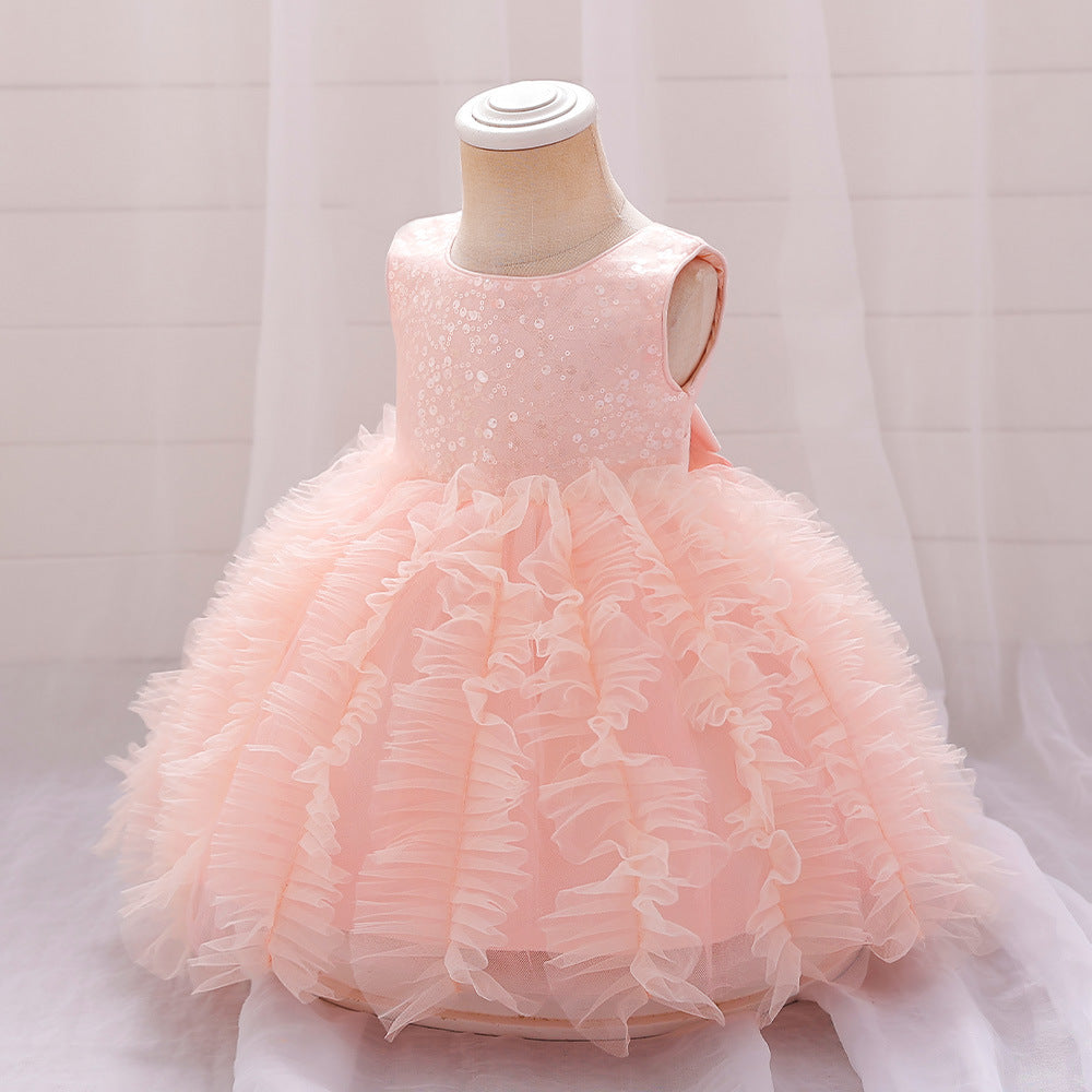 Light Pink Puffy Sequin Party Dress for Girls | Ball Gown Birthday & Flower Girl Dress