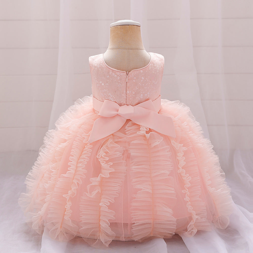 Light Pink Puffy Sequin Party Dress for Girls | Ball Gown Birthday & Flower Girl Dress