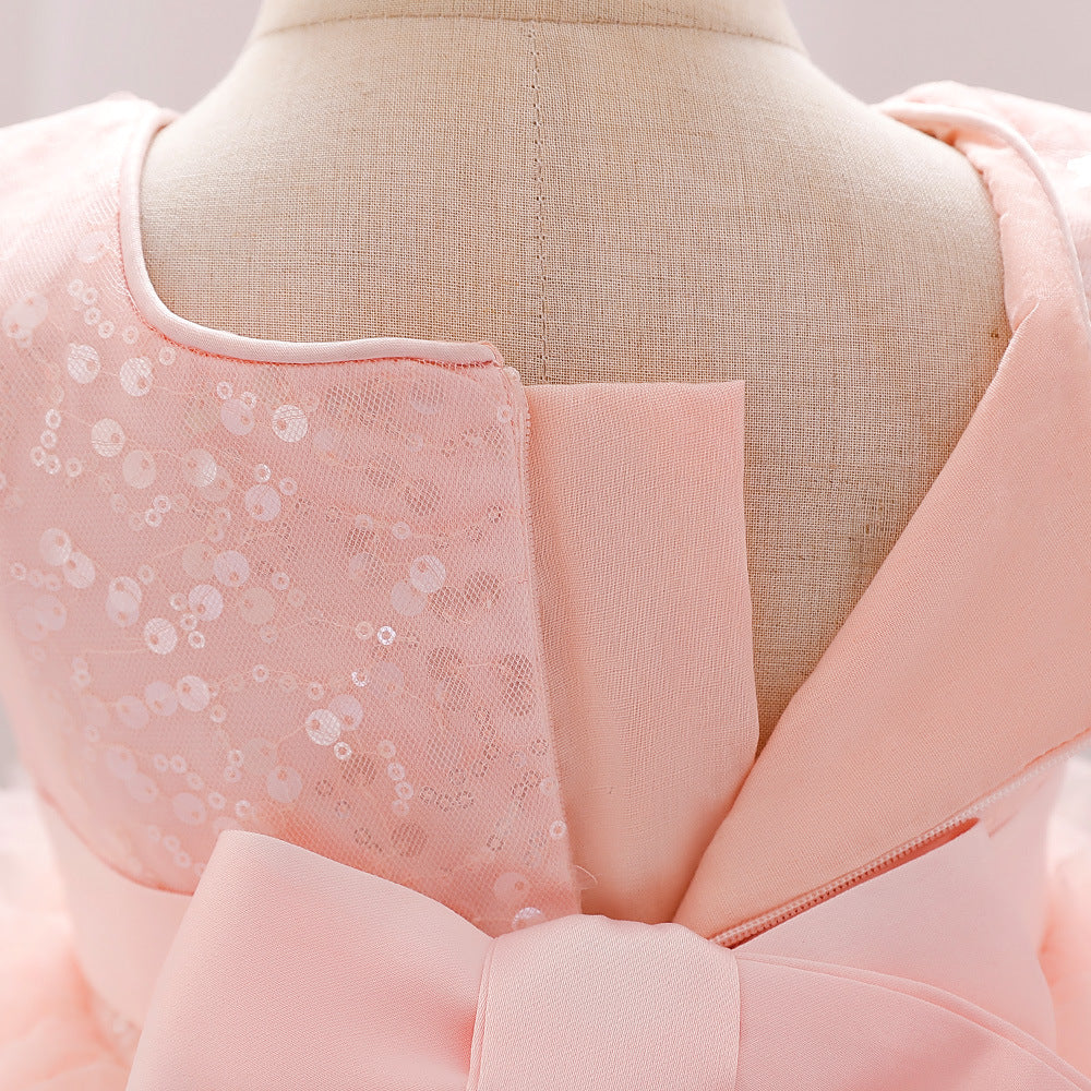 Light Pink Puffy Sequin Party Dress for Girls | Ball Gown Birthday & Flower Girl Dress