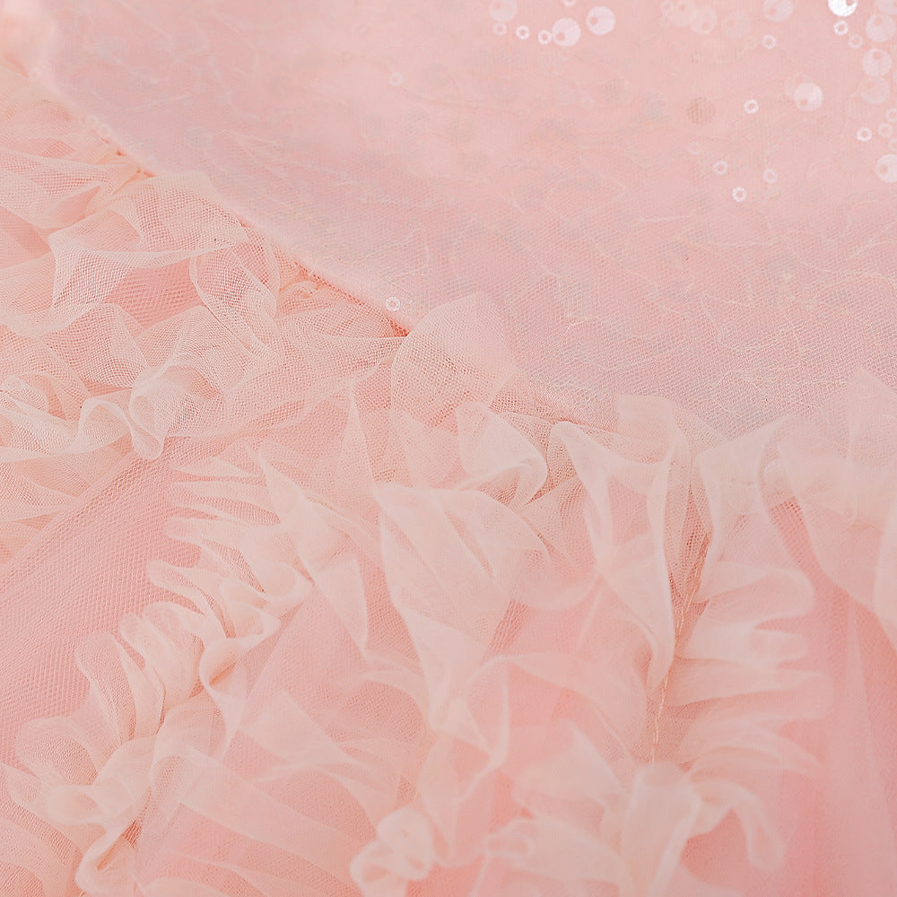 Light Pink Puffy Sequin Party Dress for Girls | Ball Gown Birthday & Flower Girl Dress
