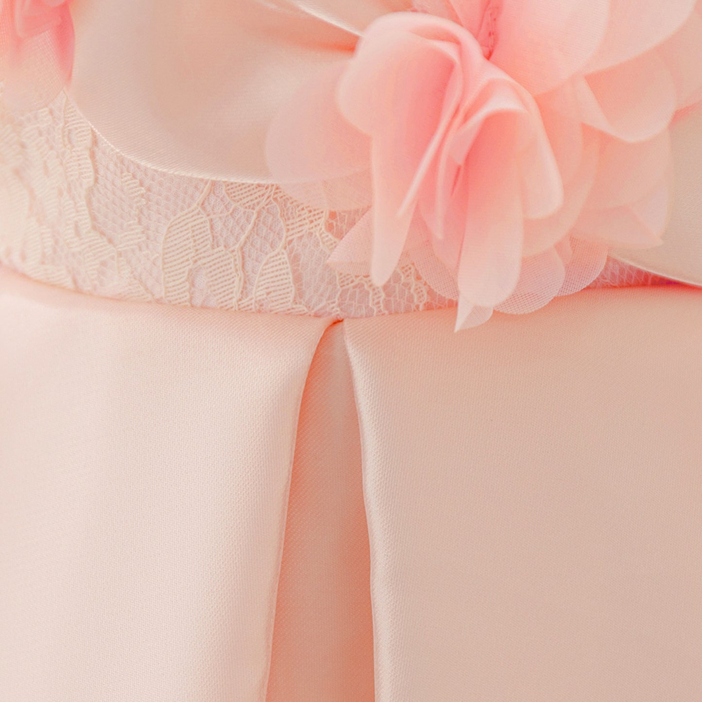 Light Pink Princess Ball Gown with Puffy Sleeves for Girls – Satin Lace Applique Dress
