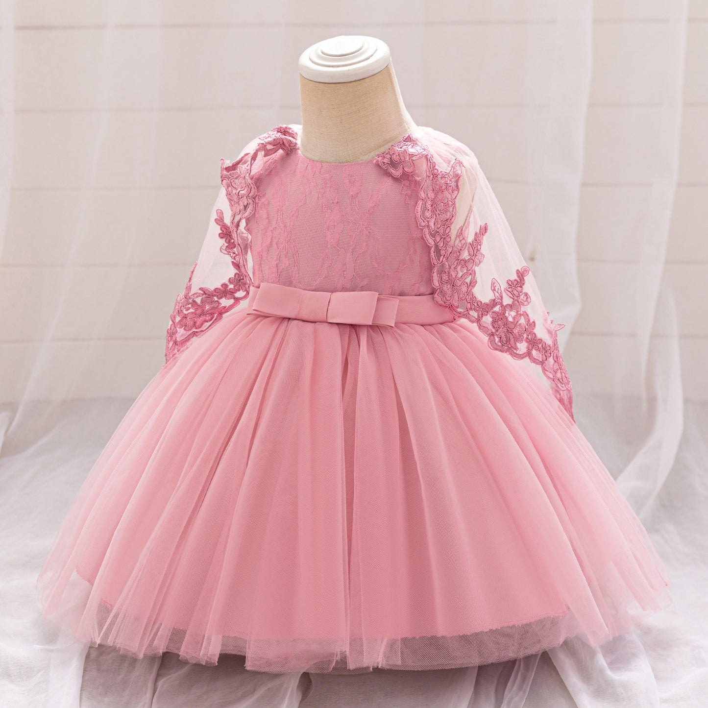 Frocklet Cute Light Pink Puffy Tulle Lace Flower Girl Dress for Baby and Toddler 2