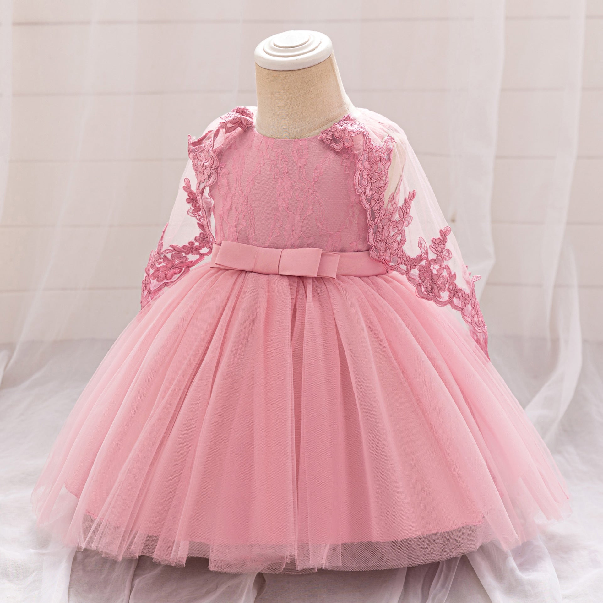 Frocklet Cute Light Pink Puffy Tulle Lace Flower Girl Dress for Baby and Toddler 2