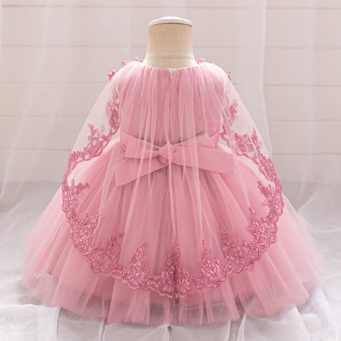 Frocklet Cute Light Pink Puffy Tulle Lace Flower Girl Dress for Baby and Toddler 3