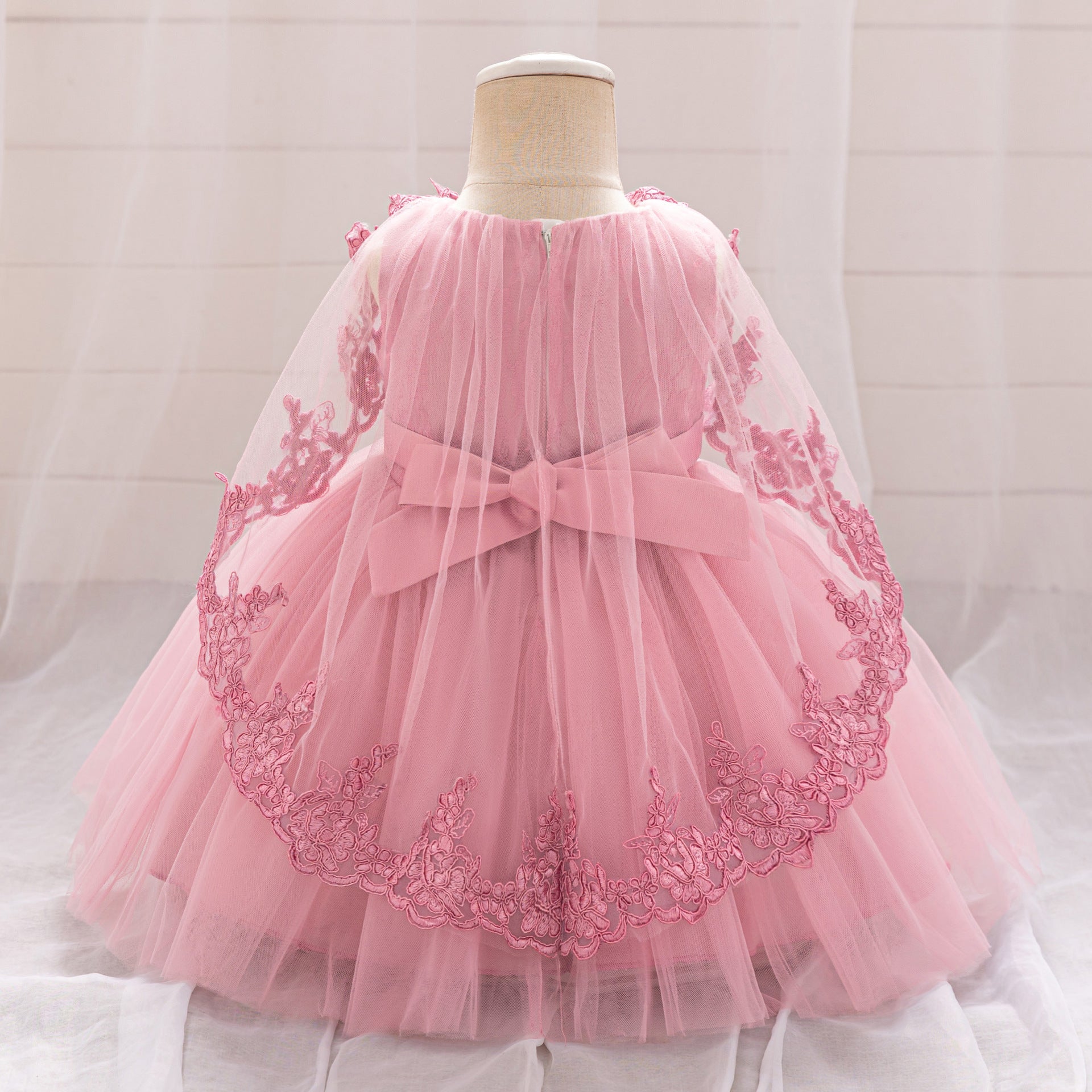 Frocklet Cute Light Pink Puffy Tulle Lace Flower Girl Dress for Baby and Toddler 3