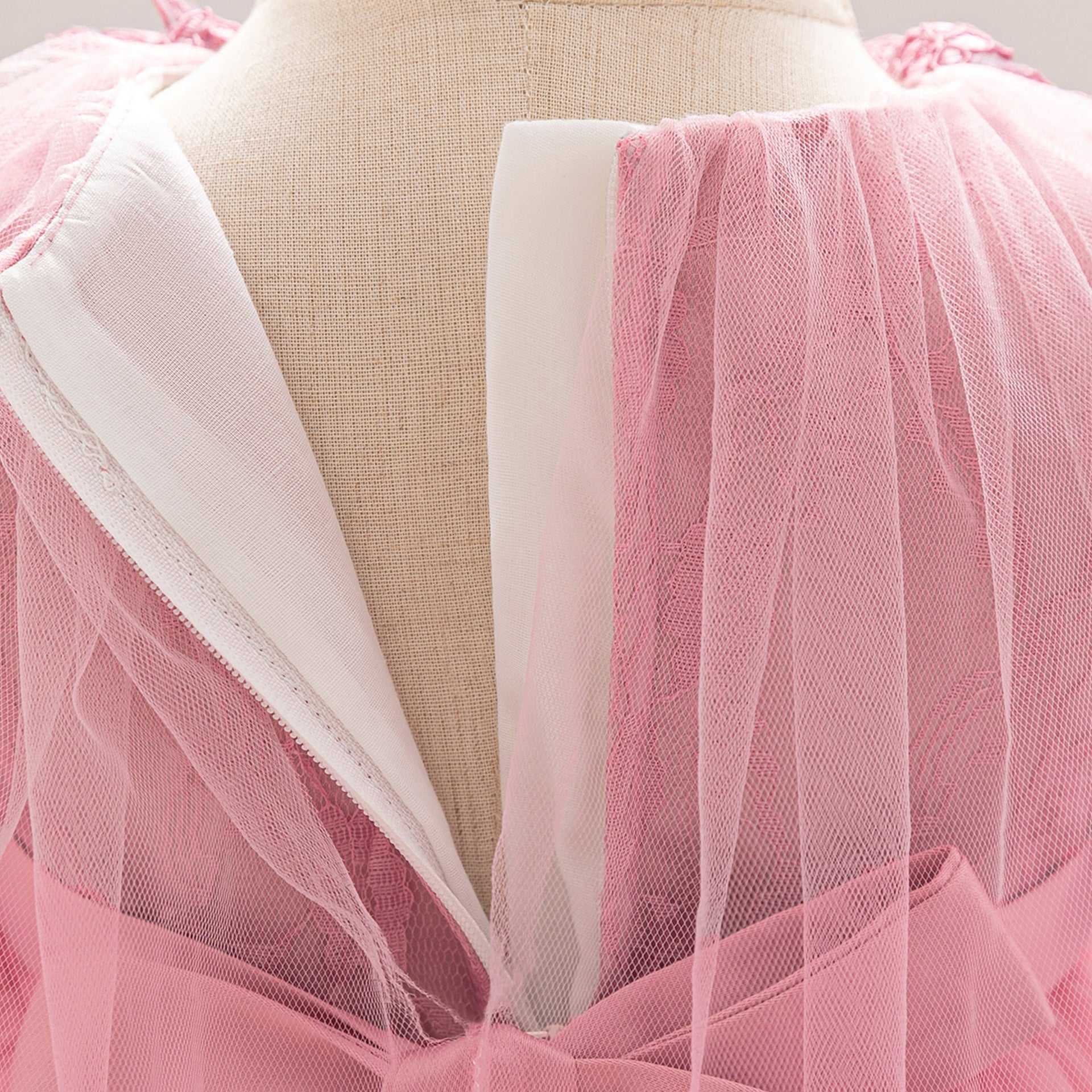 Frocklet Cute Light Pink Puffy Tulle Lace Flower Girl Dress for Baby and Toddler 4
