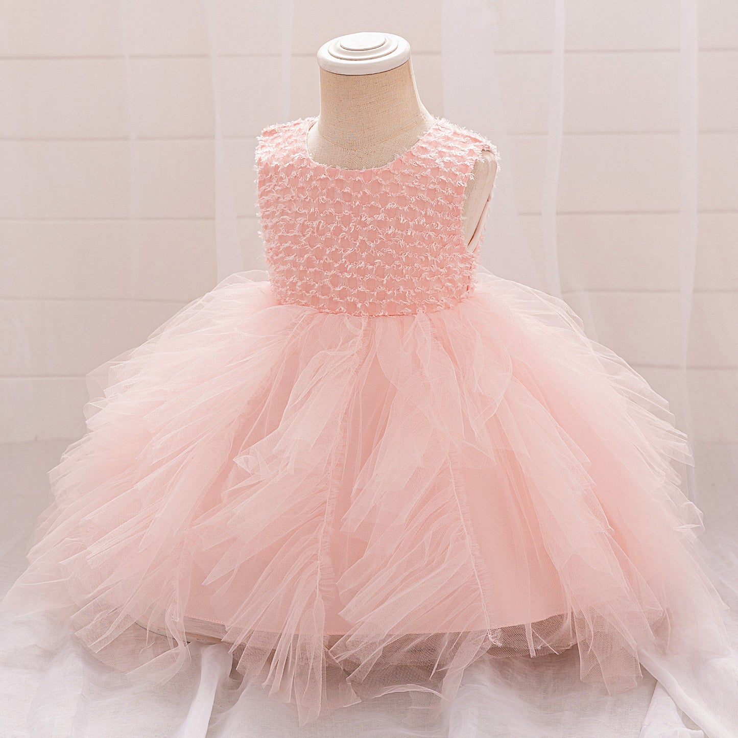 Light Pink Puffy Tulle Ball Gown Dress for Girls – Princess Party & Flower Girl Dress