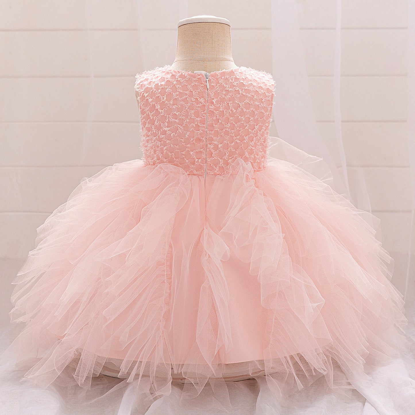 Light Pink Puffy Tulle Ball Gown Dress for Girls – Princess Party & Flower Girl Dress