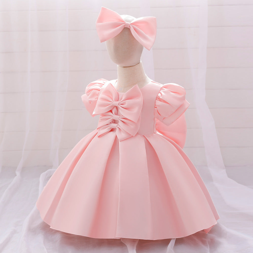 Frocklet Light Pink Toddler Princess Dress with Bow & Ruffles | Satin A-Line Party Dress 2
