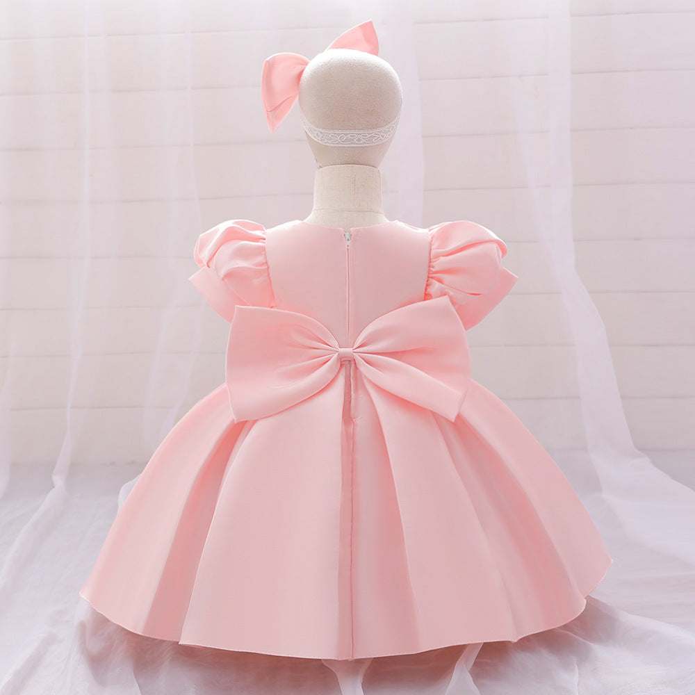 Frocklet Light Pink Toddler Princess Dress with Bow & Ruffles | Satin A-Line Party Dress 3