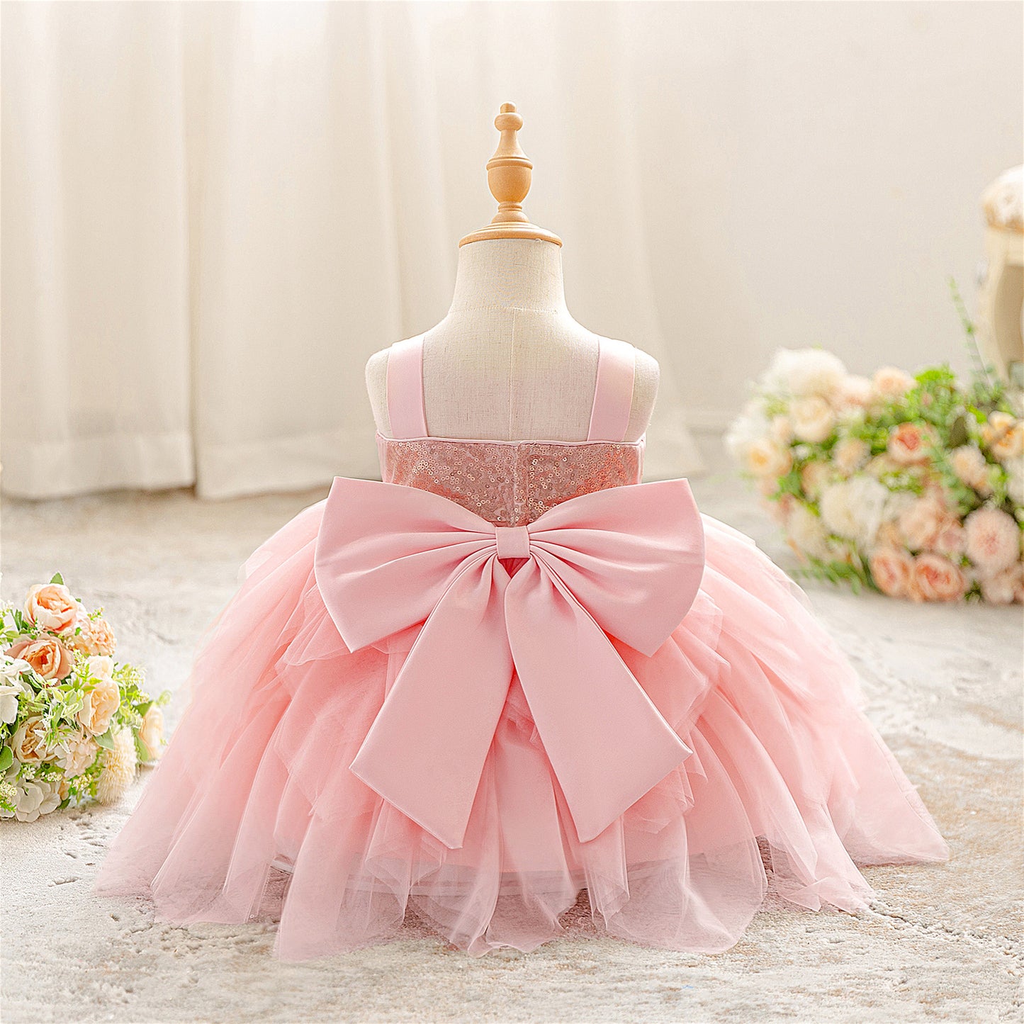 Light Pink Sparkly Off-Shoulder Princess Dress for Girls – Party & Flower Girl Gown