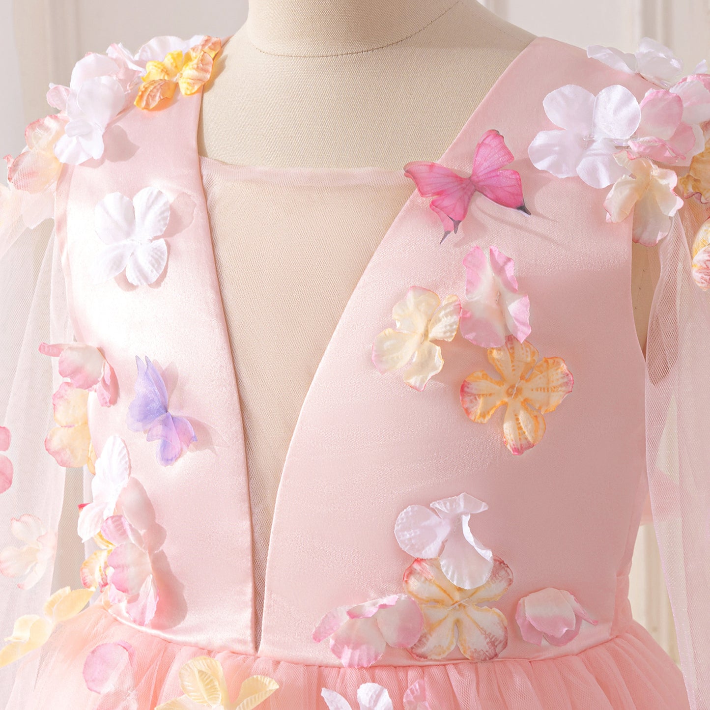 Light Pink Tulle Princess Maxi Dress Long Sleeve for Girls (5-13Y)