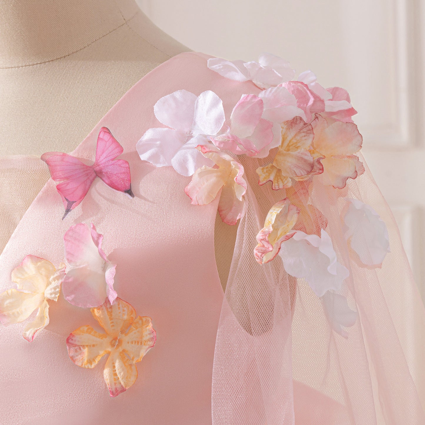 Light Pink Tulle Princess Maxi Dress Long Sleeve for Girls (5-13Y)
