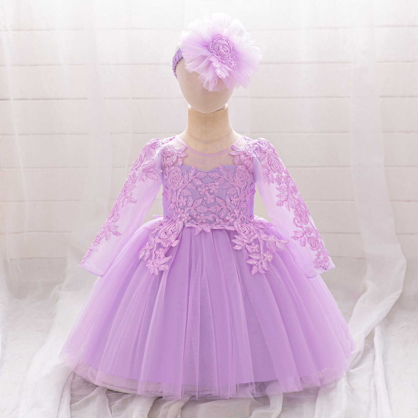 White Lace Tulle A-Line Dress for Girls – Flower Girl & Party