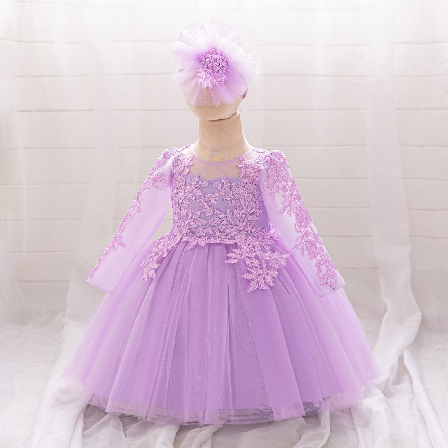 White Lace Tulle A-Line Dress for Girls – Flower Girl & Party