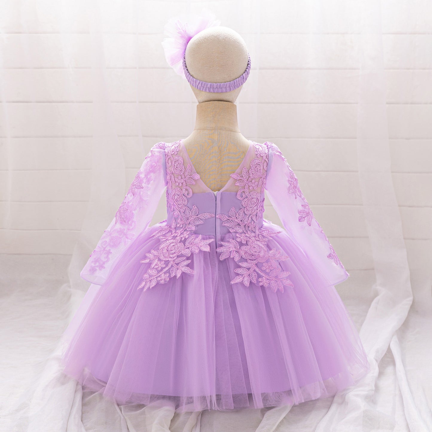 White Lace Tulle A-Line Dress for Girls – Flower Girl & Party