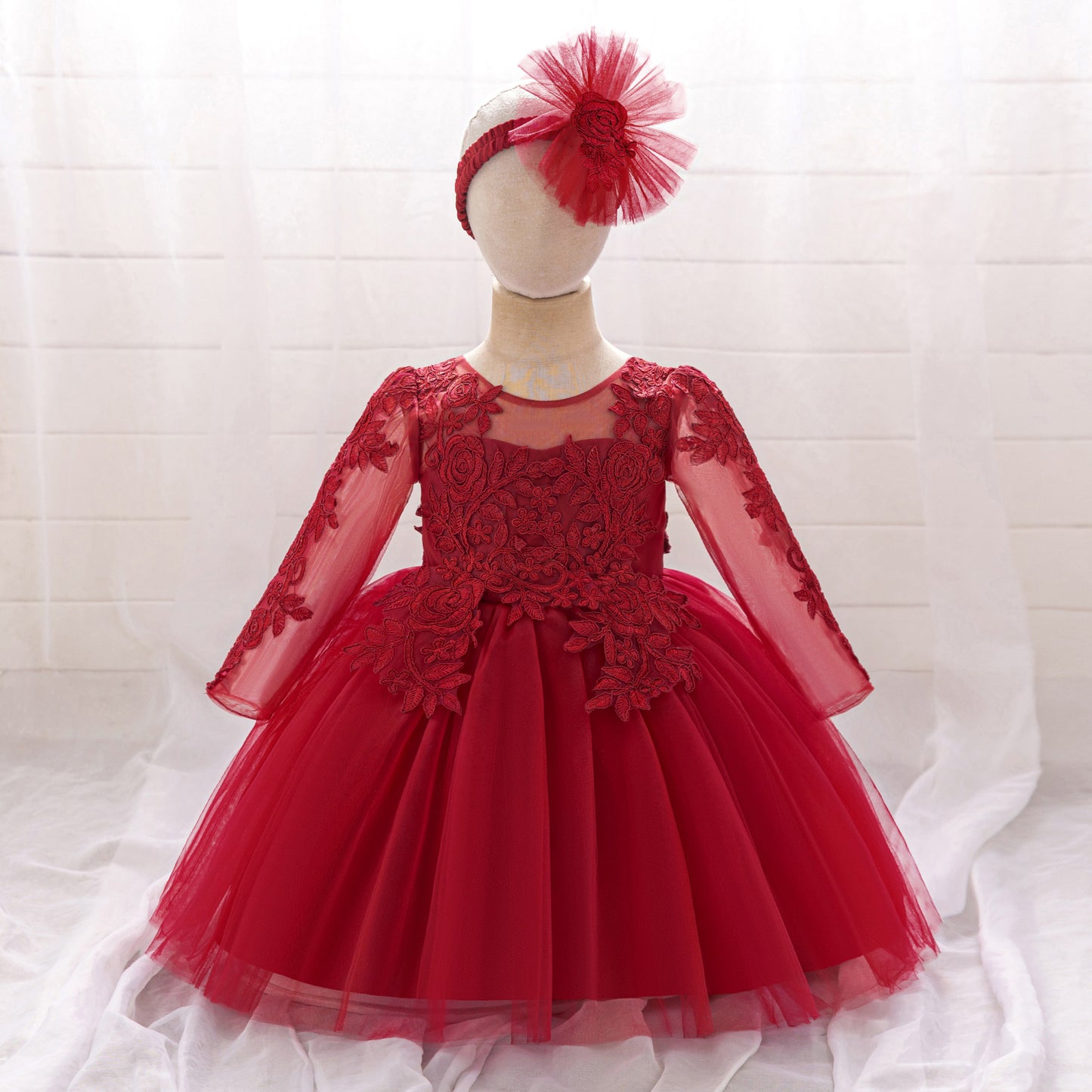 White Lace Tulle A-Line Dress for Girls – Flower Girl & Party