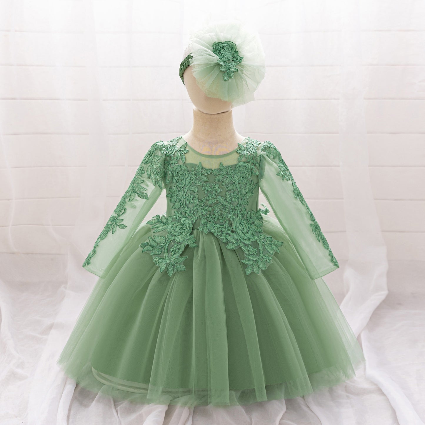 White Lace Tulle A-Line Dress for Girls – Flower Girl & Party