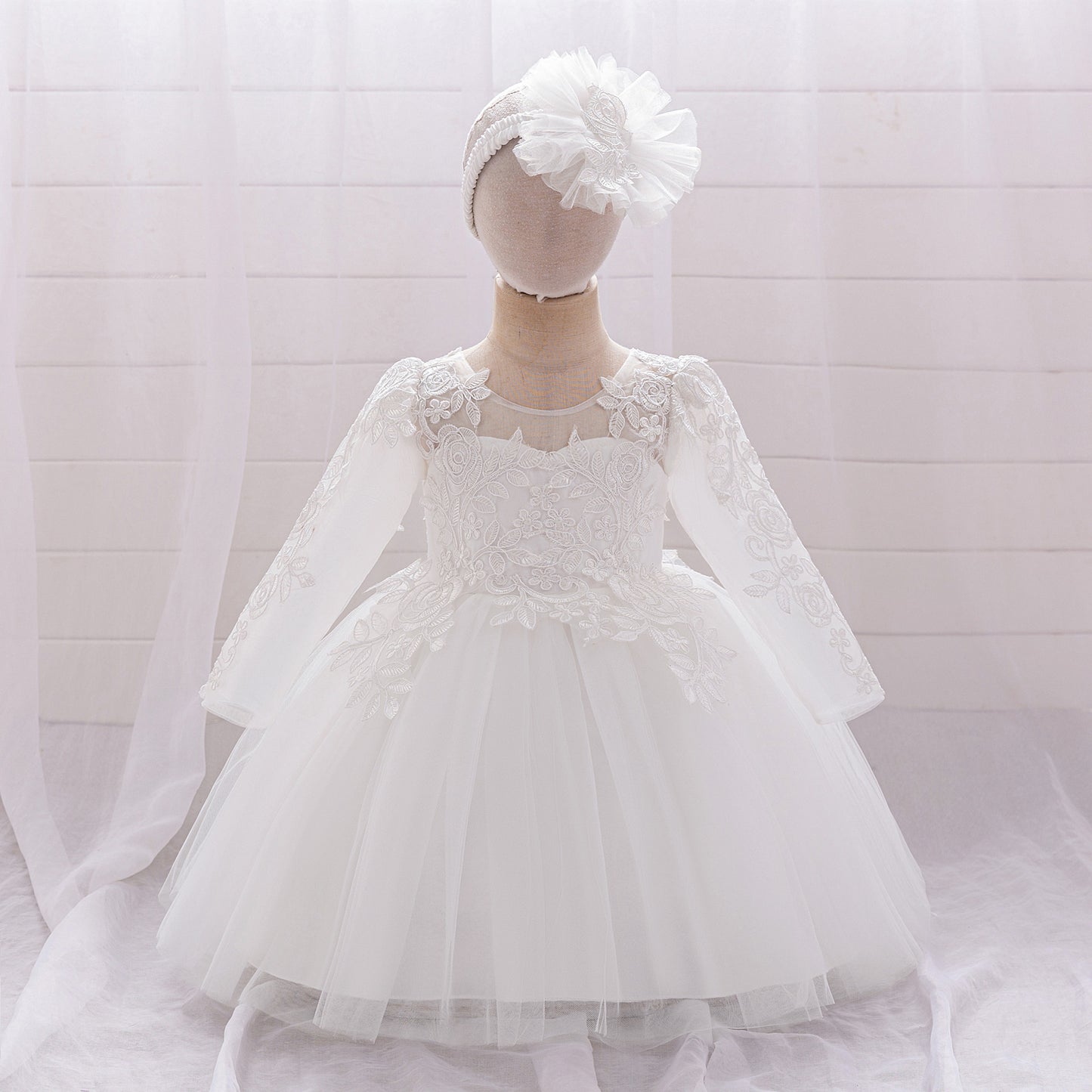 White Lace Tulle A-Line Dress for Girls – Flower Girl & Party