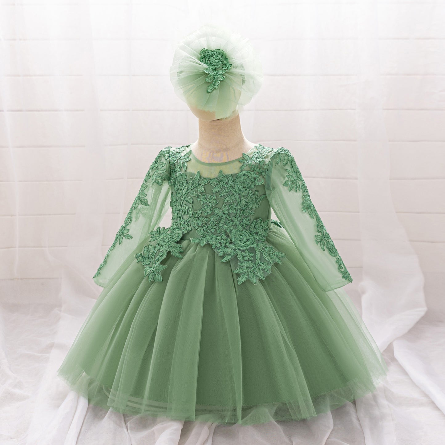 White Lace Tulle A-Line Dress for Girls – Flower Girl & Party
