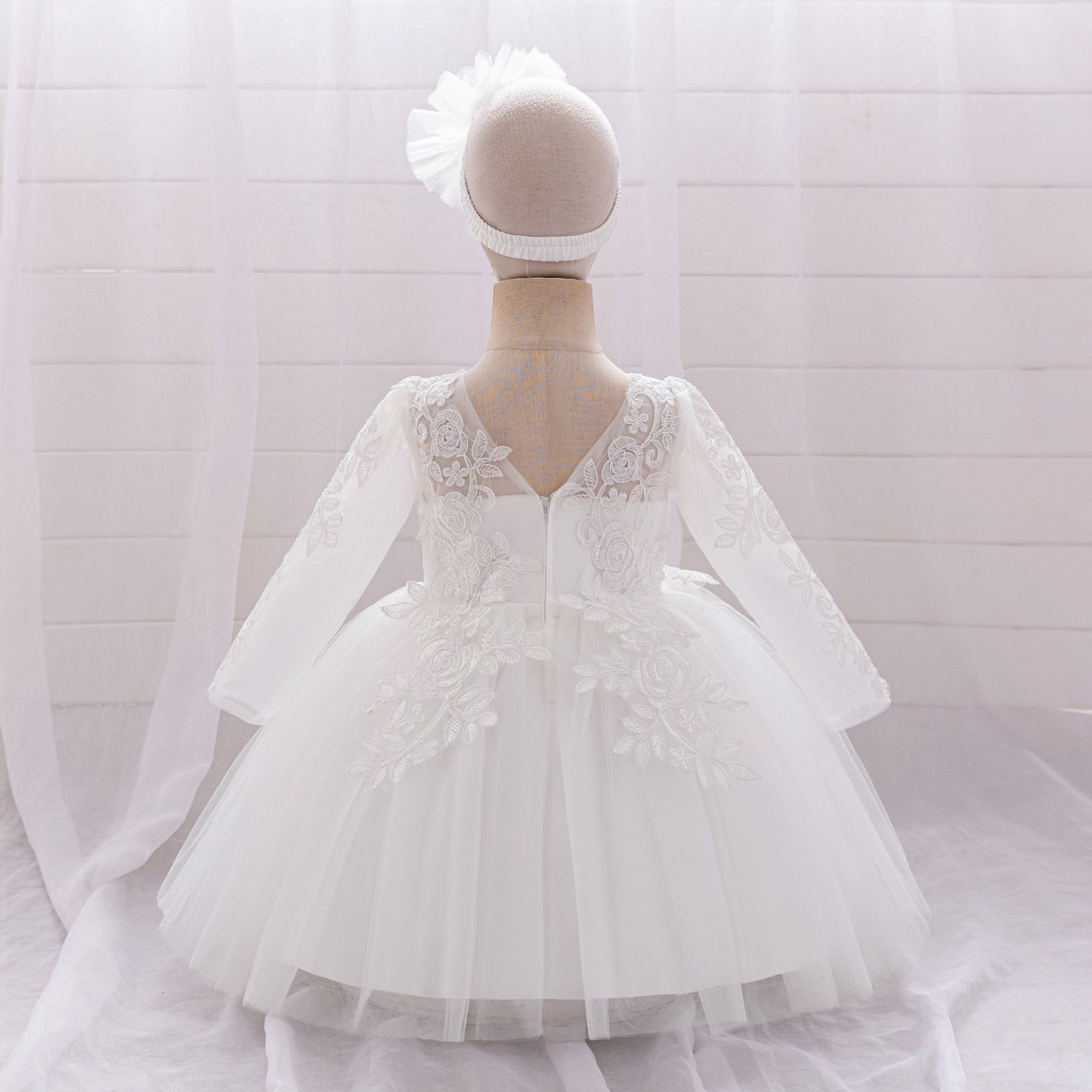 White Lace Tulle A-Line Dress for Girls – Flower Girl & Party