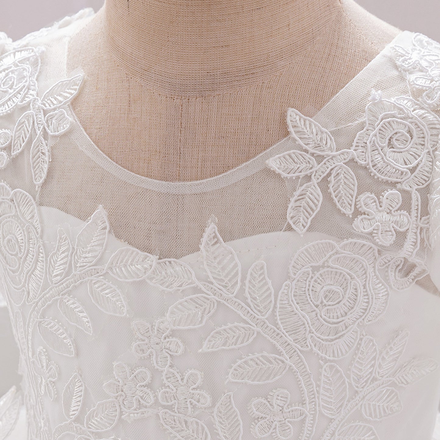 White Lace Tulle A-Line Dress for Girls – Flower Girl & Party
