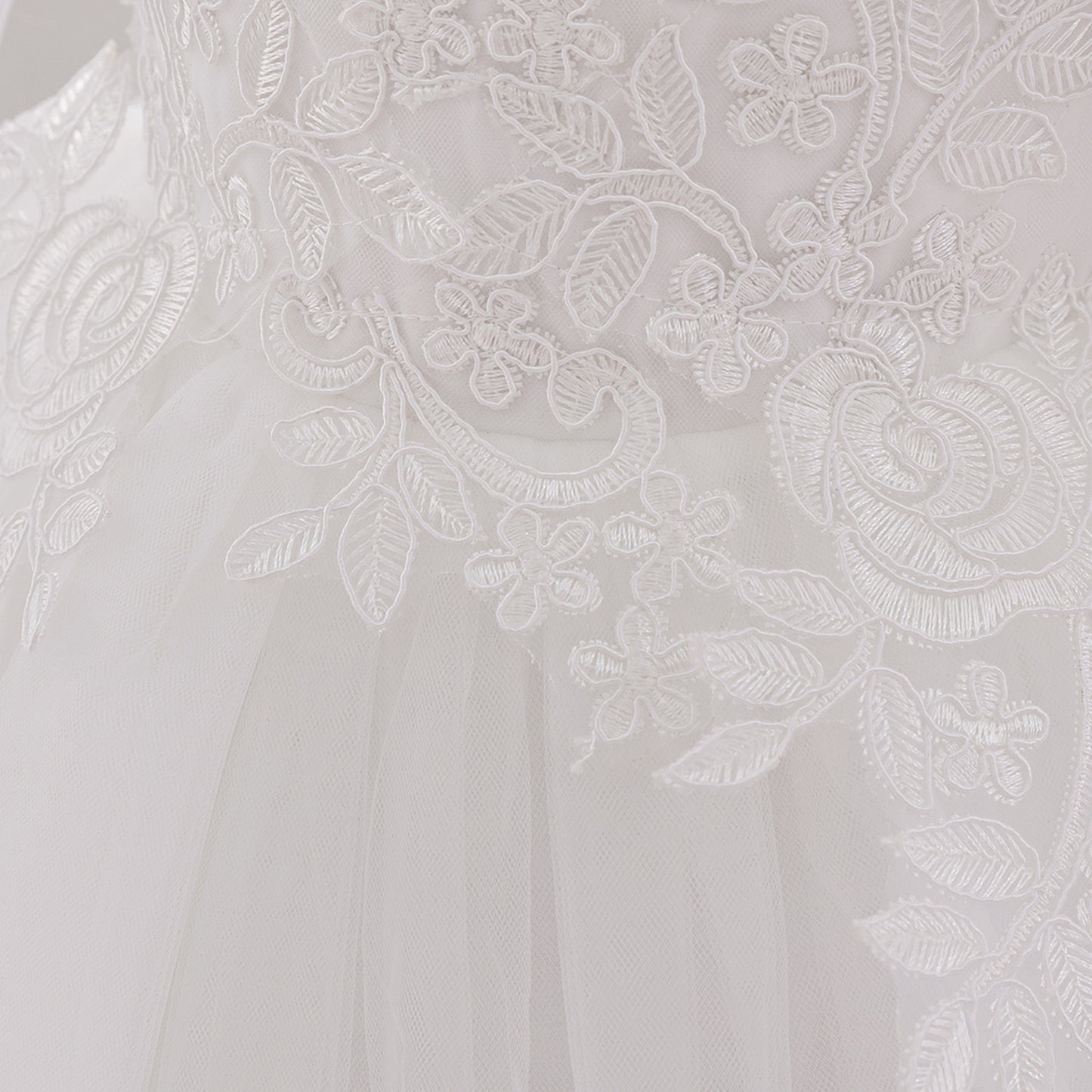 White Lace Tulle A-Line Dress for Girls – Flower Girl & Party